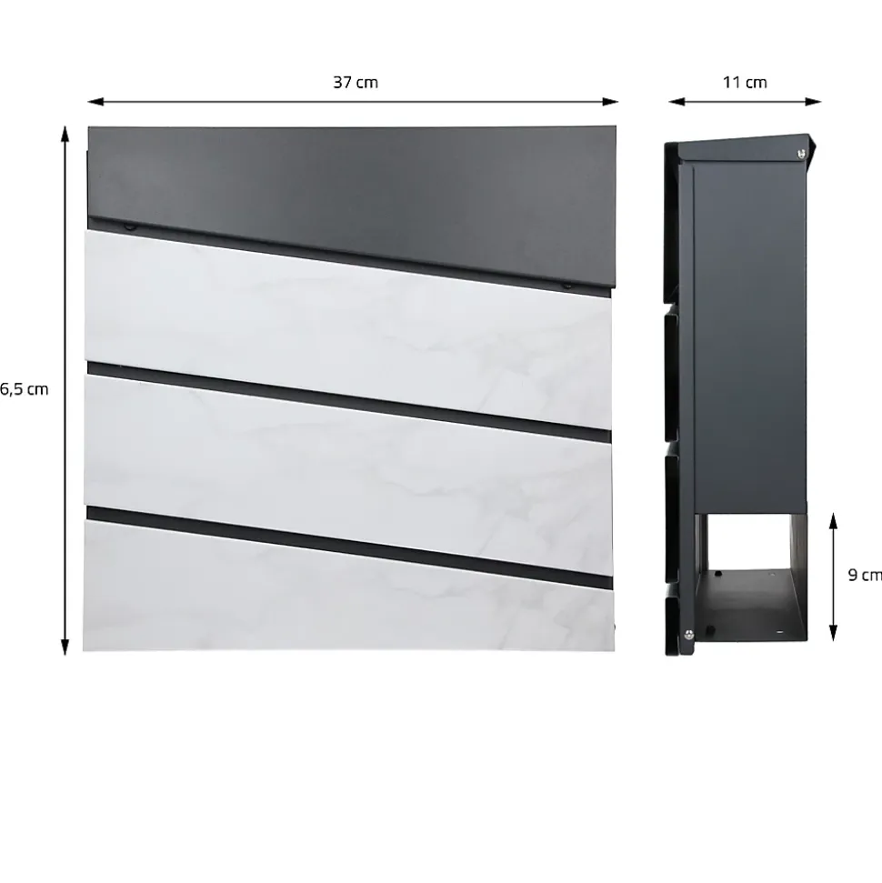 Boîte aux lettres en acier optique marbre blanc murale moderne + 2 clés inclus