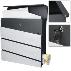 Boîte aux lettres en acier optique marbre blanc murale moderne + 2 clés inclus