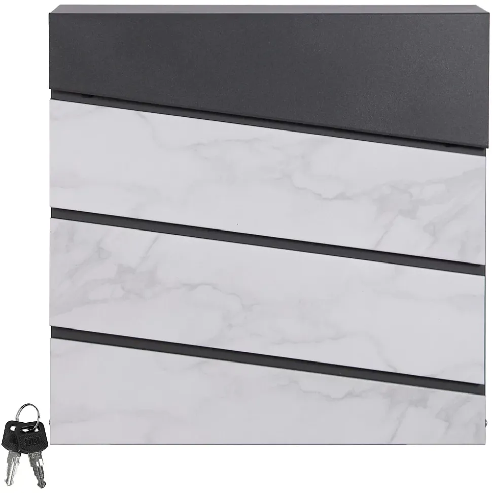 Boîte aux lettres en acier optique marbre blanc murale moderne + 2 clés inclus
