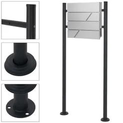 Boîte aux lettres gris clair avec support boîte postale sur pieds acier + 2 clés