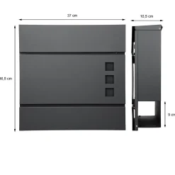 Boîte aux lettres moderne anthracite + compartiment à journaux 2 clés en acier