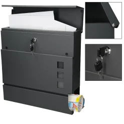 Boîte aux lettres moderne anthracite + compartiment à journaux 2 clés en acier
