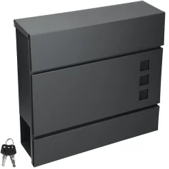 Boîte aux lettres moderne anthracite + compartiment à journaux 2 clés en acier