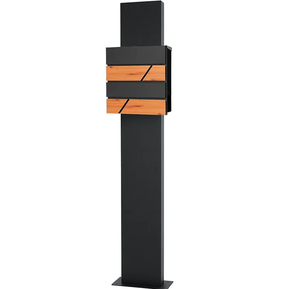 Boîte aux lettres moderne en acier anthracite/ optique bois avec support 170 cm