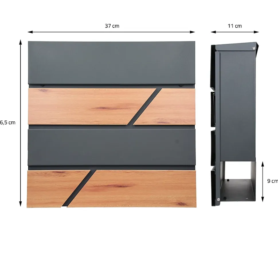 Boîte aux lettres moderne en acier anthracite/ optique bois avec support 170 cm