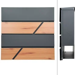 Boîte aux lettres moderne en acier anthracite/ optique bois avec support 170 cm