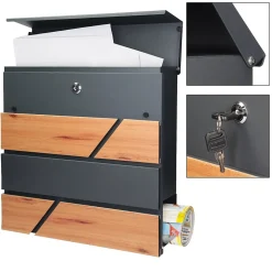 Boîte aux lettres moderne en acier anthracite/ optique bois avec support 170 cm