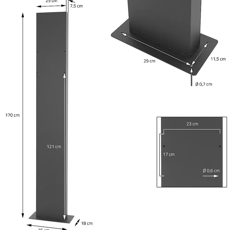 Boîte aux lettres moderne en acier anthracite/ optique bois avec support 170 cm
