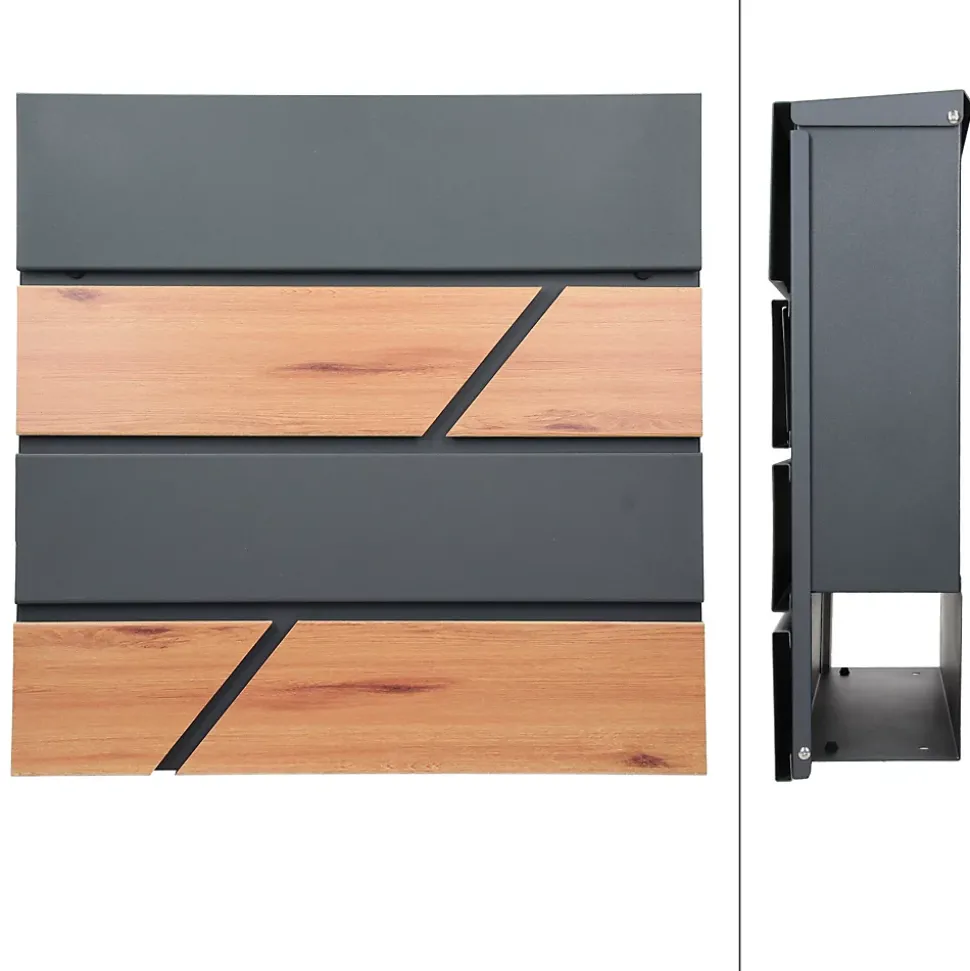 Boîte aux lettres moderne en acier anthracite imitation bois murale avec 2 clés