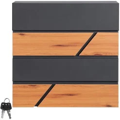 Boîte aux lettres moderne en acier anthracite imitation bois murale avec 2 clés