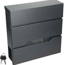 Boîte aux lettres murale anthracite avec 2 clés compartiment à journaux moderne