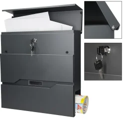 Boîte aux lettres murale anthracite avec 2 clés compartiment à journaux moderne