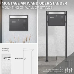 Boîte aux lettres murale avec porte-journaux acier inoxydable anthracite moderne