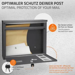 Boîte aux lettres murale avec porte-journaux acier inoxydable anthracite moderne