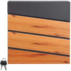 Boîte aux lettres murale anthracite design bois avec 2 clés inclus 11x37x26,5 cm
