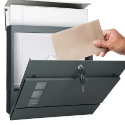 Boîte aux lettres murale compartiment à journaux 3 fenêtres anthracite / argent