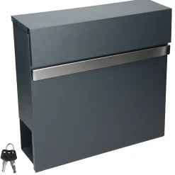 Boîte aux lettres murale en acier anthracite avec compartiment à lettres 2 clés