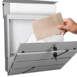 Boîte aux lettres murale gris clair avec 2 clés compartiment à journaux postale