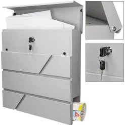 Boîte aux lettres murale gris clair avec 2 clés compartiment à journaux postale