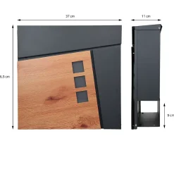 Boîte aux lettres murale moderne en acier anthracite aspect bois + 2 clés inclus