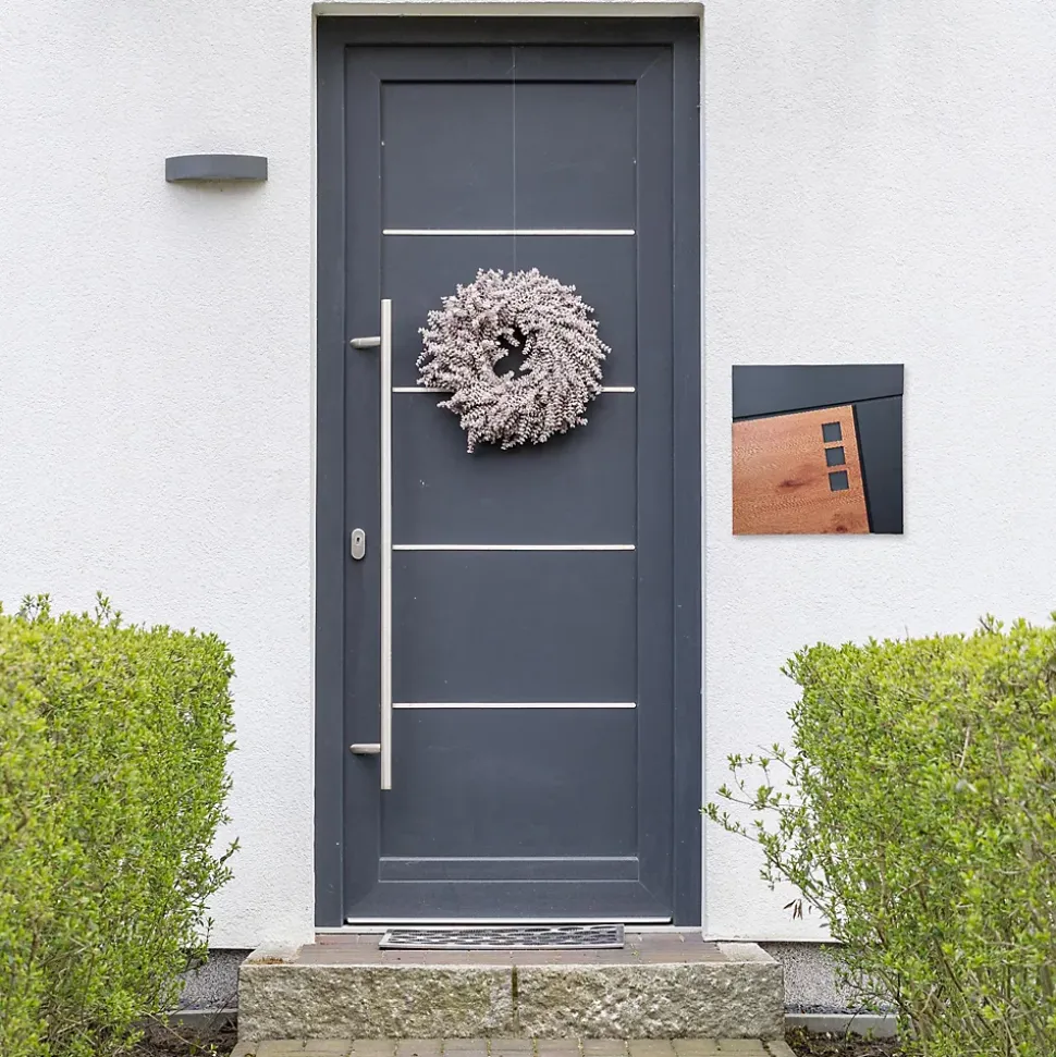Boîte aux lettres murale moderne en acier anthracite aspect bois + 2 clés inclus