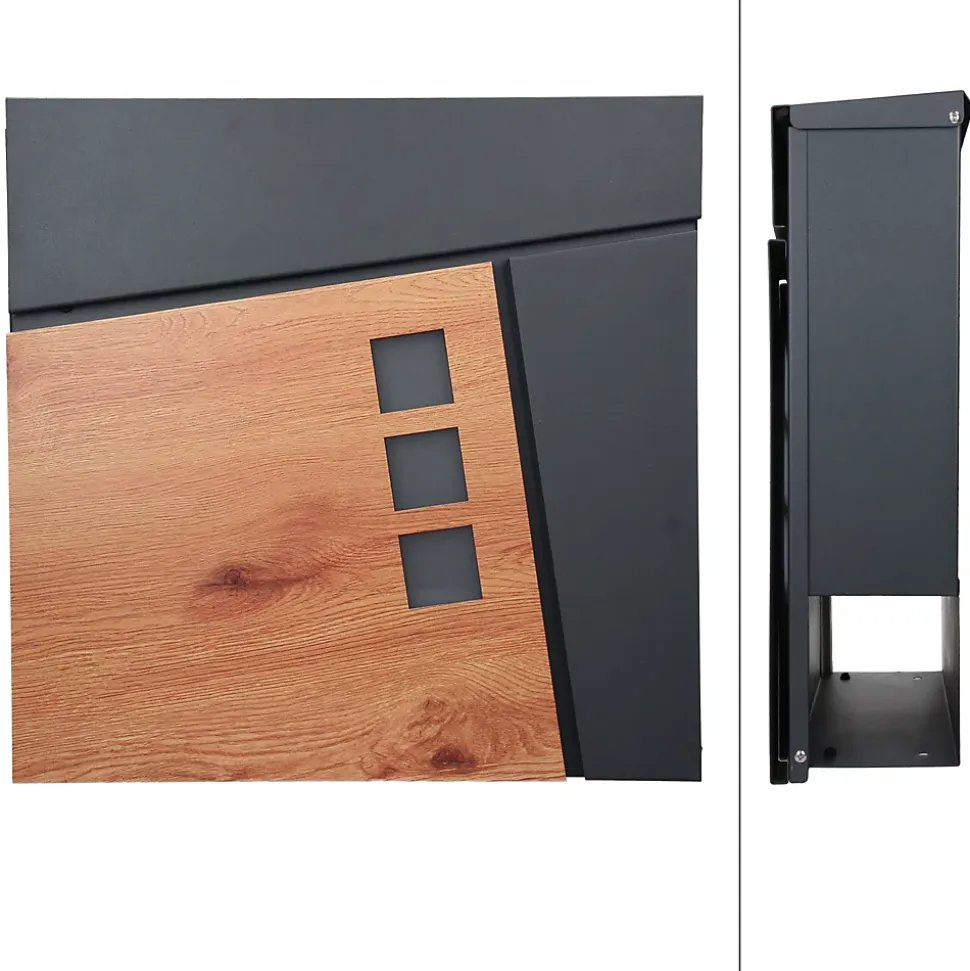 Boîte aux lettres murale moderne en acier anthracite aspect bois + 2 clés inclus