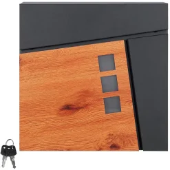 Boîte aux lettres murale moderne en acier anthracite aspect bois + 2 clés inclus