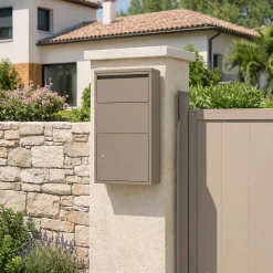 Boîte aux lettres murale taupe en acier galvanisé avec cylindre de sécurité et 2 clés