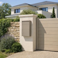 Boîte aux lettres murale taupe en acier galvanisé avec cylindre de sécurité et 2 clés