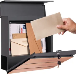 Boîte aux lettres sur pieds boîte postale anthracite et design bois avec support