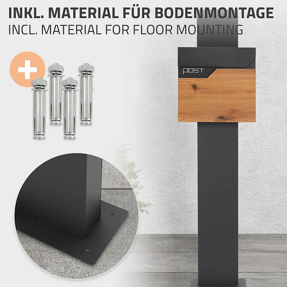 Boîte aux lettres sur pied boîte postale anthracite/aspect bois avec support