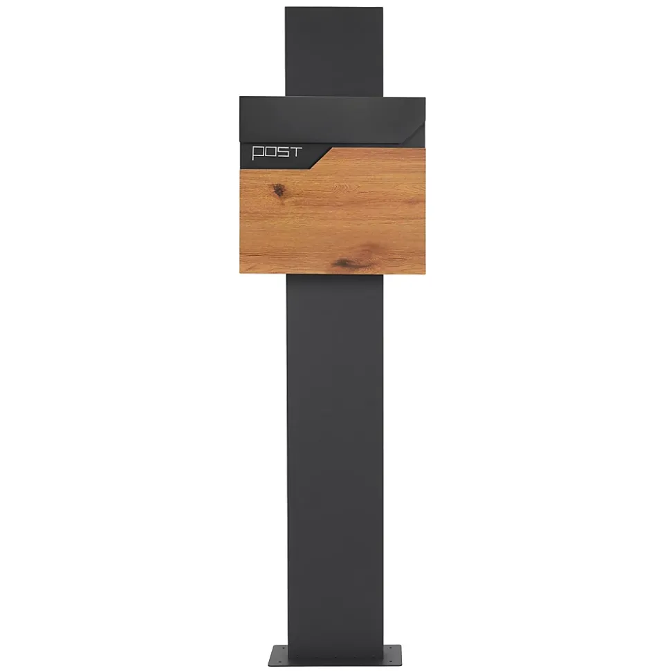 Boîte aux lettres sur pied boîte postale anthracite/aspect bois avec support