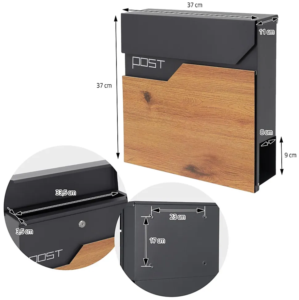 Boîte aux lettres sur pied boîte postale anthracite/aspect bois avec support