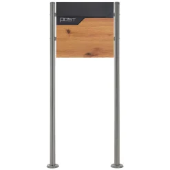 Boîte aux lettres sur pieds boîte postale anthracite/aspect bois +support argent