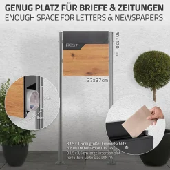 Boîte aux lettres sur pieds boîte postale anthracite/aspect bois +support argent