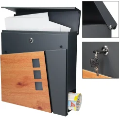 Boîte aux lettres sur pieds boîte postale anthracite imitation bois avec support