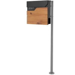 Boîte aux lettres sur pied piedestal boîte postale anthracite/aspect bois modern