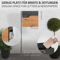 Boîte aux lettres sur pied piedestal boîte postale anthracite/aspect bois modern