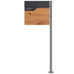 Boîte aux lettres sur pied piedestal boîte postale anthracite/aspect bois modern