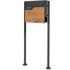Boîte aux lettres sur pieds boîte postale anthracite imitation bois avec support