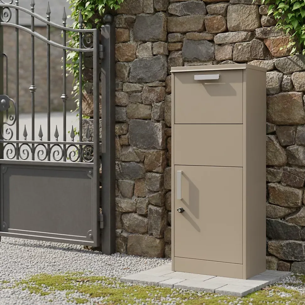 Boîte aux lettres taupe avec compartiment colis en acier galvanisé et double clés