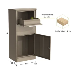 Boîte aux lettres taupe avec compartiment colis en acier galvanisé et double clés
