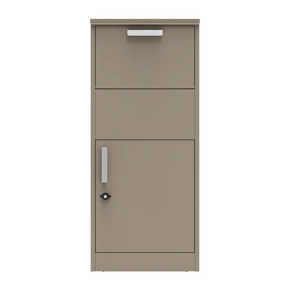 Boîte aux lettres taupe avec compartiment colis en acier galvanisé et double clés