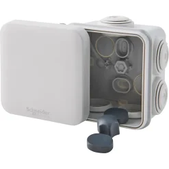 Boîte de dérivation carrée extérieure avec 7 passe-câbles et système de verrouillage 65 x 65 x 45 mm Schneider Electric Mureva Box gris