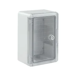 Boîtier hermétique ABS avec porte transparente, plaque de montage galvanisée et verrouillage sécurisé - H 30 x L 20 P 13 cm