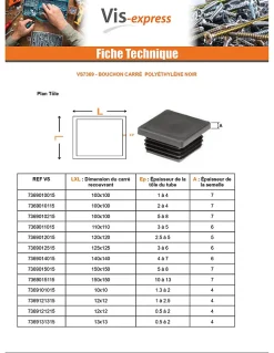 Bouchon carré 95X95 épaisseur tole du tube 3.5 à 5.5 Polyethylène noir - 1 pièce