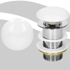 Bouchon de vidange LuxeBath H109mm blanc universel pop-up pour lavabo sans trop-plein avec joints
