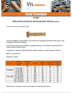 Boulon métal RKT 16X110 M12 Acier zingué - 50 pièces