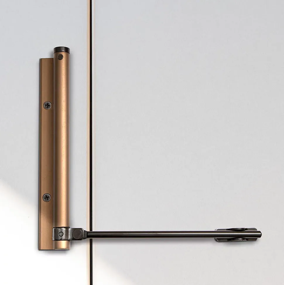 Bras à ressort ferme porte, a corps très fin en Aluminium anodisé bronze