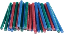 Bâton de colle pailletée pour décoration Ø7mm x 94mm, lot de 36 x 3 couleurs (rouge, bleu, vert)